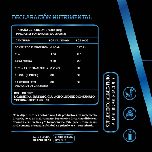 Cla + Carnitina 1kg Anubis 100 Servs Pre Entreno Sabores Mango-