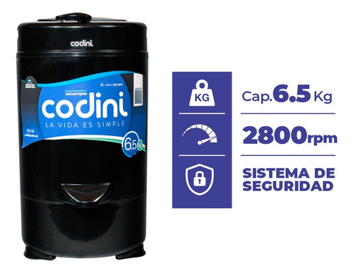Secarropas Codini Innova Negro In61 6.5kg.