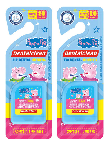 2 Fio Dental Infantil - Peppa Pig - 25m - Azul - Dentalclean