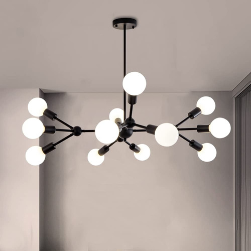 Quoobe Candelabro Moderno Sputnik Negro, 12 Luces De Metal P