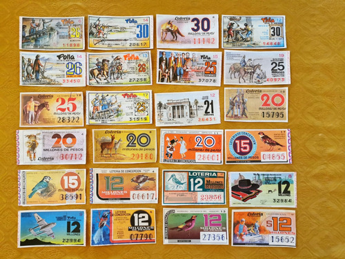 K / 24 Boletos De Lotería Y Polla De Beneficencia 1973~1982 