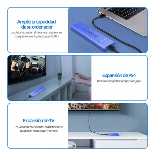 Disco Duro De Memoria Externa Portátil 4 Tb Ssd 4 Tb Color Azul Bluemos Ssd Móvil De Alta Velocidad Ssd 4tb Color Azul