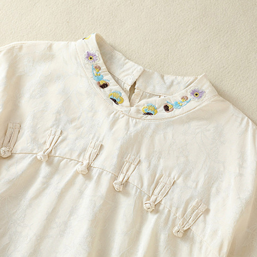 Blusas Bordadas Con Cuello Alto Y Hombro A Manga Para Mujer