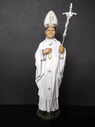 Imagem De Papa Joao Paulo Ii 22cm Em Resina Cor Pintura A Mão