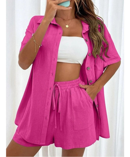 Conjunto De Camisa De Manga Corta, Solapa Y Pantalones De Cr