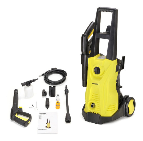 Imagen 5 de 6 de Hidrolavadora Eléctrica Femmto Hlh01 Amarilla Y Negro 5,5 L/min 120bar 220v - 1800w - 50hz - 1750psi Manguera De 5mts Pistola De Alta Presión Tecnologia Auto-stop