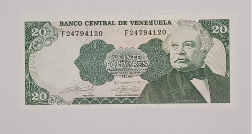 Billete De Venezuela 20 Bs Septiembre 7 1989 - Unc - F8