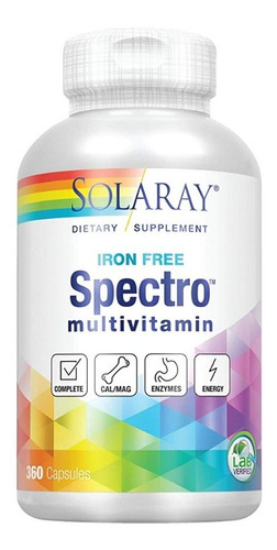 Multivitamina Solaray  Spectro Sin Hierro, 360 Unidades