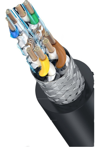 Imagen 2 de 4 de Cable Red Ugreen Nw121 Cat8 Chapeado De Oro 2 Metros Negro