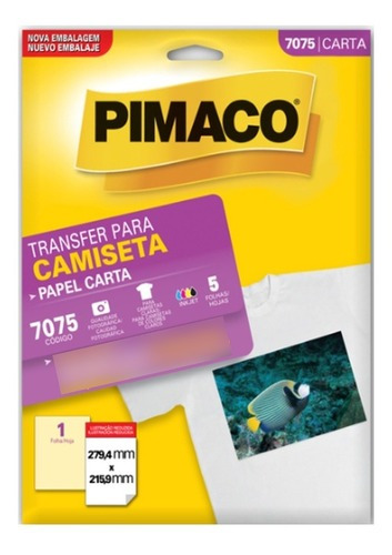 Papel Carta Transfer Pimaco 7075 P/ Tecidos Claros 5 Folhas Cor Branco