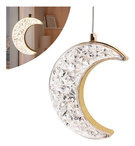 Lustre Pendente Lua Dourado Lunar Acrílico Led Pd44