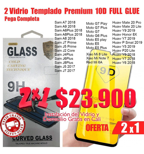 Vidrio Templado 10d Full Glue Moto G7 Play - 2 Piezas