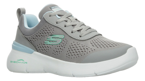 Tenis Dama Skechers Air Dynamight Gris Deportivo Entrenamiento Running Cintas Ajustables Para Mujer