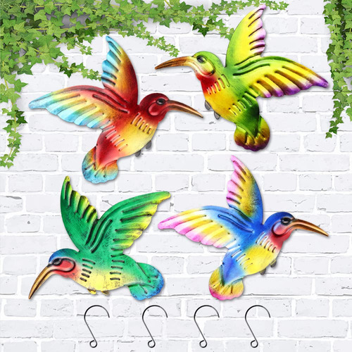 4 Pieza Decoracion Pared Colibri Metal 9  Aire Libre Pajaro