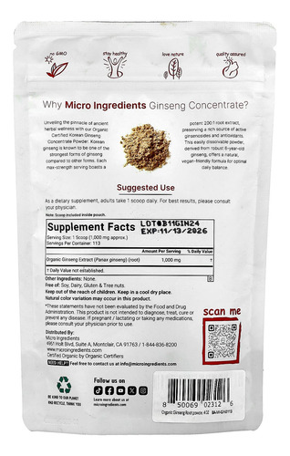 Ginseng Suplemento Concentrado Organico 113 Servicios