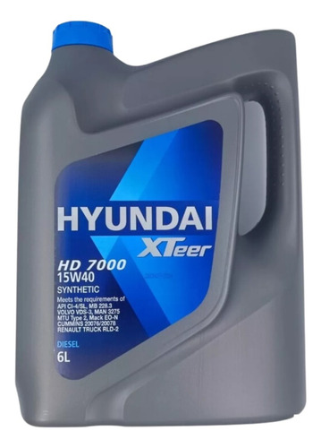Aceite Sintetico Hyundai 15w-40 Xteer Hd 7000 Ci-4/sl 6l