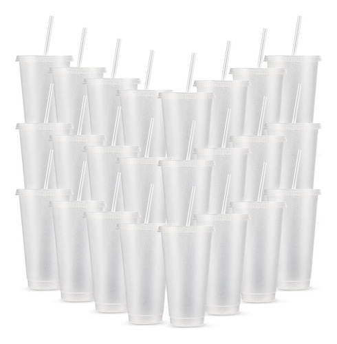 Amyhill 24 Pcs Tazas Reutilizables Con Tapas Y Pajitas De 24