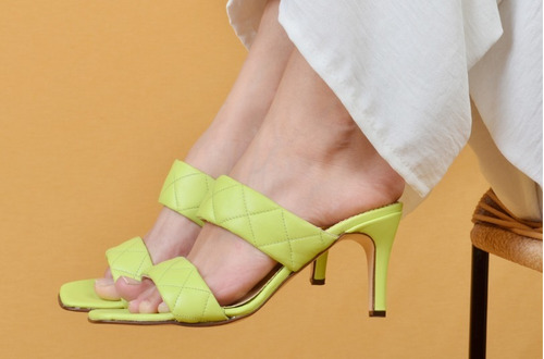 Sandalias Zuecos Taco De Mujer De Cuero Bruselas - Ferraro