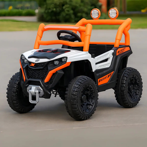 Carro Elétrico Infantil 12V com Controle Remoto e Sons Laranja