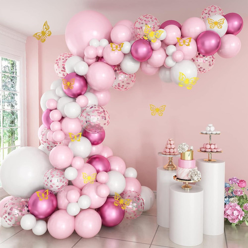 Kit De Guirnalda De Arco De Globos Rosa Y Blanco 106pcs