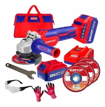 Comprar Amoladora Emtop S\u002Fesc Set C\u002Fbolso +carg +2bat +10 Discos Color Azul\u002Frojo