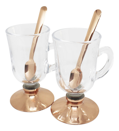 Set 2 Tazas De Cafe Capuchino Con Pie De Cobre 110cc