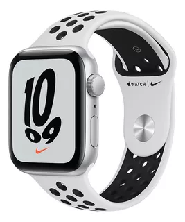 Apple Watch Nike SE (GPS, 44mm) - Caja de aluminio color plata - Correa deportiva Nike Platino puro/Negro