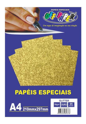 Papel Glitter A4 Ouro 180g Off Paper Lindos Topos De Bolo