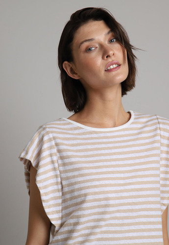 Polera Con Mangas De Volados A Rayas Esprit 042ee1k330