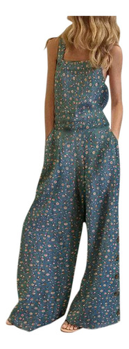 Mono Mujer Lino Pantalones Tirantes Pierna Ancha Flora