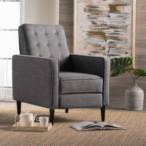 Silla Reclinable En Tela Gris Noble House Logan, Moderna