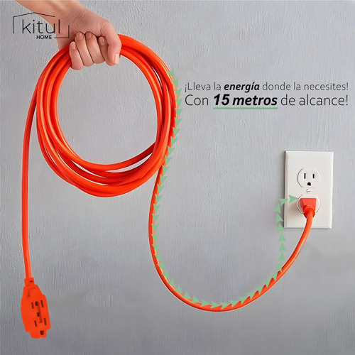 Extensión Eléctrica Multi Contacto Doméstica 15 Metros Uso Rudo Color Naranja