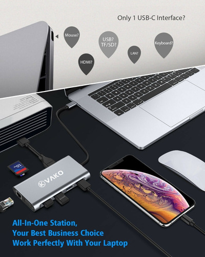 Adaptador Hub Vako 11en1 Usb C Hdmi Ethernet Para Chromebook