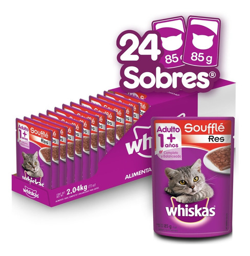 Pack 24 Sobres Alimento De Gato Whiskas Soufflé Res 85gr C/u