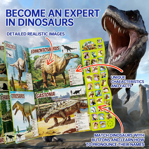 Juguetes De Dinosaurios Para Niños 3-5 Libro De Dinosaur...