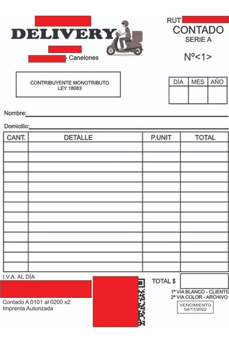 4 Boletas De Facturación Autocopiante