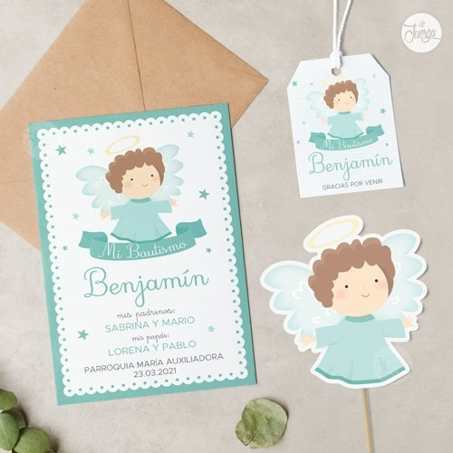 Kit Imprimible Bautismo Angelito Personalizado Celeste