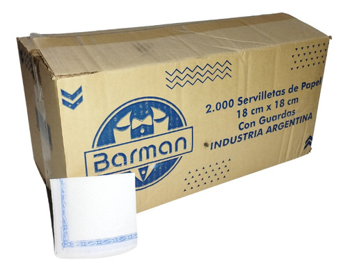 Servilletas Papel Barman Blanca Con Guarda Azul(18x18)x2000 