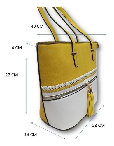 Imagen 4 de 4 de Bolso De Dama Amarilla Diseño Tipo Tejido Textil 430ck