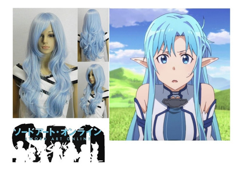 Peluca Azul Larga Sao Asuna Anime Aot Naruto Miku Fairy Tail