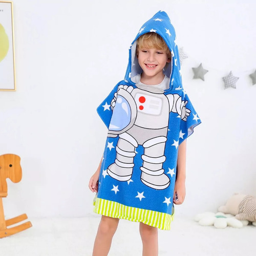 Bata Toalla Poncho Astronauta Niños Piscina Baño Playa