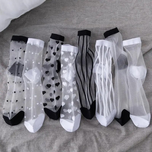 4 Pares Meias Femininas Moda Tule E Meia-arrastão