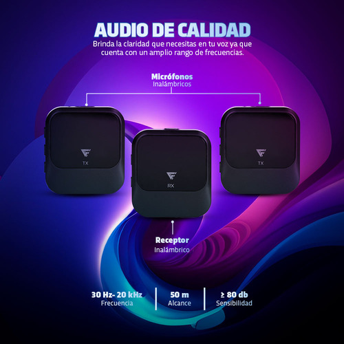 Micrófono de Solapa Inalámbrico Game Factor MCL650 Kit con 2 Micrófonos Receptor 50m Alcance 8h Batería Calidad Profesional 30Hz-20kHz Ideal para Podcasts Streaming y Entrevistas