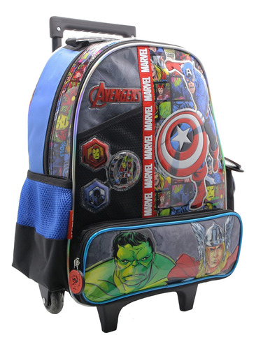 Mochila Escolar Cresko Avengers Marvel 16p Rueditas Carrito