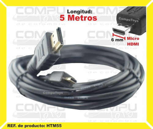 Cable Hdmi A Micro Hdmi 5 Metros Ref: Htm55 Computoys Sas