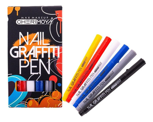 Lápiz Graffiti Pen Para Diseño En Manicure Cherimoya 6 Pcs