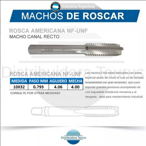 Juego De Machos De Roscar - Rosca Americana Nf 10x32