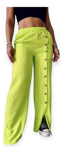 Pantalon Palazzo Lino Con Delle De Botones Adelante Colores