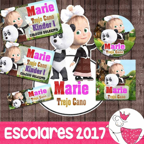 Etiqueta Imprimble Escolar Masha Y El Oso 2 