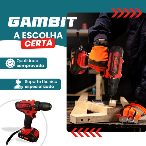 Furadeira Parafusadeira Gambit Kit Profissional Com Maleta